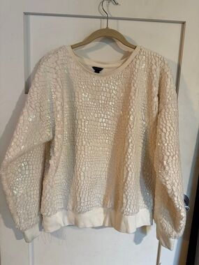 Ann Taylor Cream Textured Sequin Pullover